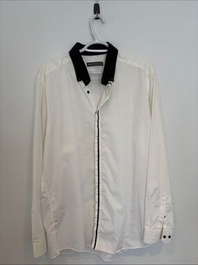 Men's White Dress Shirt with Black Contrast Collar